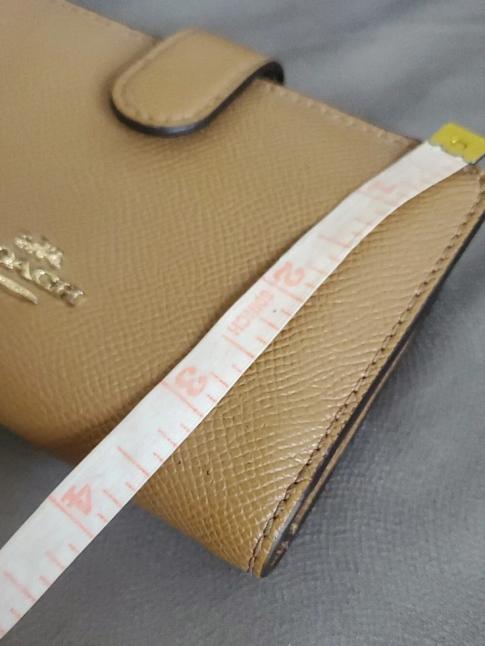 Coach Small Pebbled Leather Wallet in Light Tan with Gold Logo